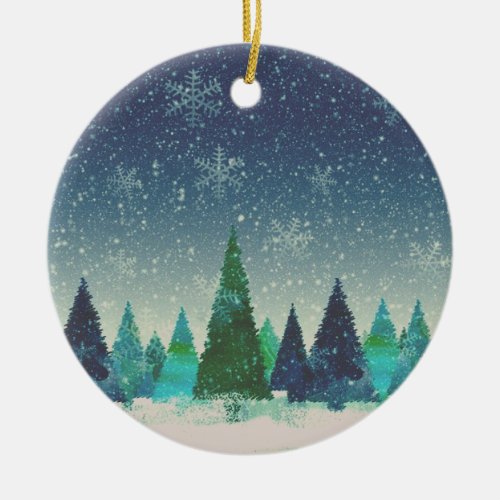 Blue  Green Christmas Tree Ceramic Ornament