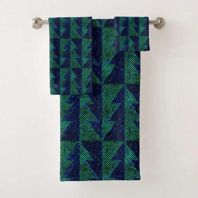 Blue, green Christmas trees.  Bath Towel Set (Insitu)