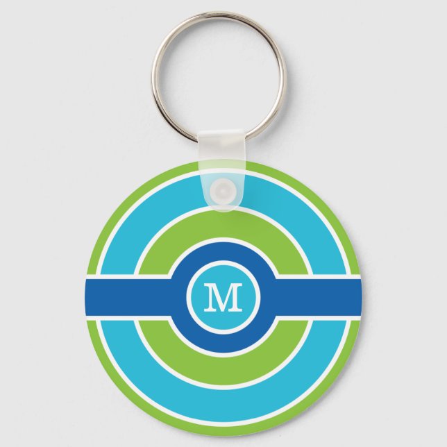 Blue / Green circles custom monogram key chain (Front)