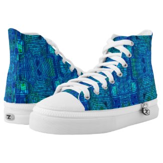 Blue green circuit board, geek computer nerd style High-Top sneakers