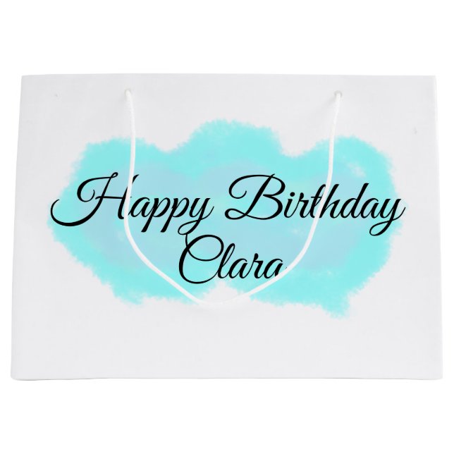 Blue green clouds pastel happy birthday modern kid large gift bag (Front)