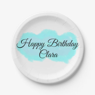 Blue green clouds pastel happy birthday modern kid paper plates