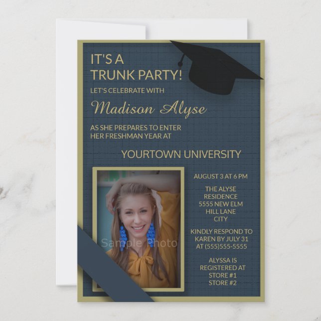 Blue Green College Dorm Shower Trunk Party Photo Invitation (Front)