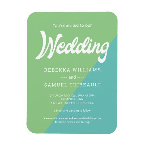Blue Green Color Block Retro Wedding Invitation Magnet