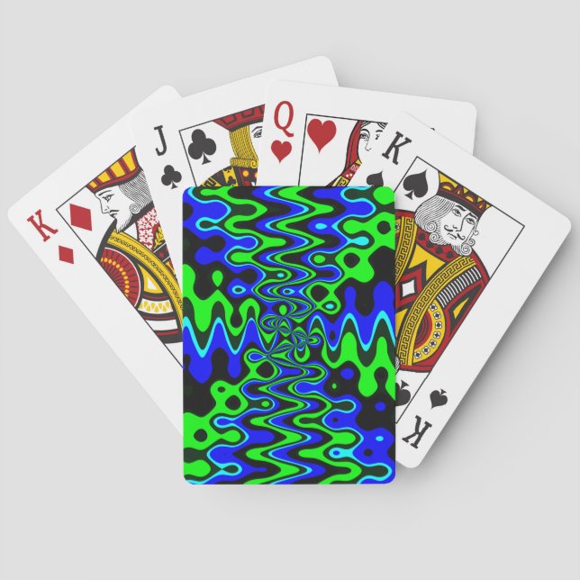 Blue & Green Colorful Psychedelic Playing Cards (Back)