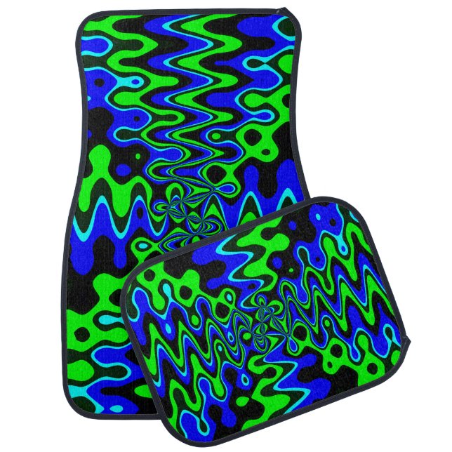 Blue & Green Colorful Psychedelic Set of Car Mats (Set)