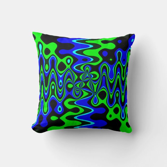 Blue & Green Colorful Psychedelic Throw Pillow (Front)