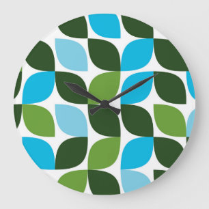 Blue, green, cool, trendy, modern nature abstract large clock