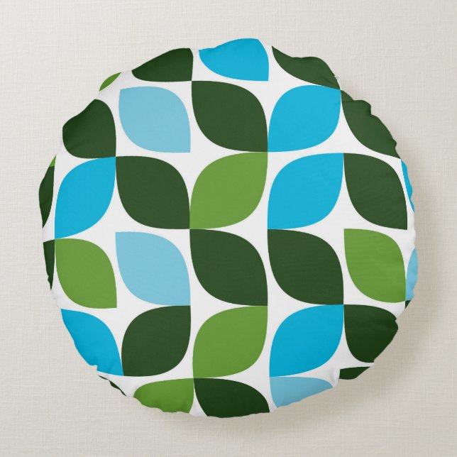 Blue, green, cool, trendy, modern nature abstract round pillow (Back)