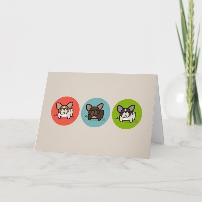 Blue, Green & Coral Frenchie Card (Front)