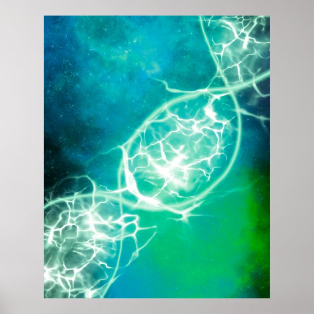 Blue Green Cosmic DNA Strand Poster (Front)