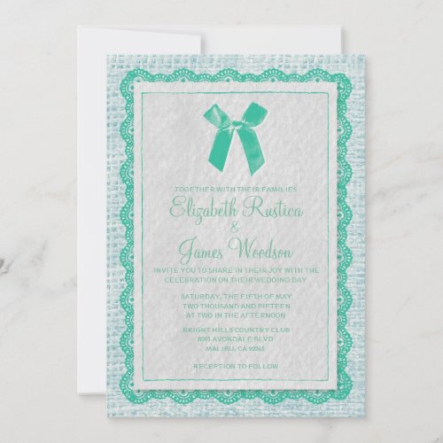 Blue &amp; Green Country Burlap Wedding Invitations