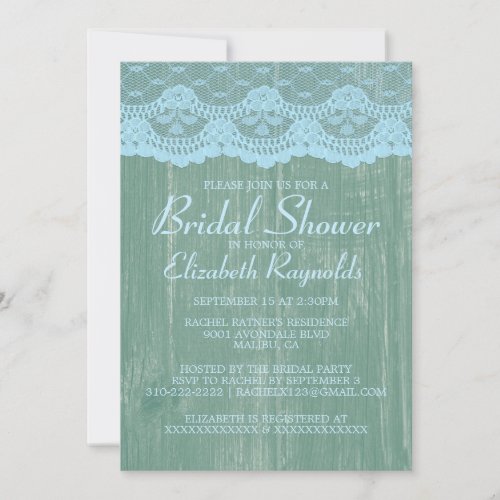 Blue Green Country Lace Bridal Shower Invitations