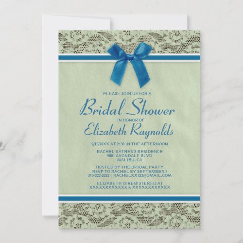 Blue Green Country Lace Bridal Shower Invitations