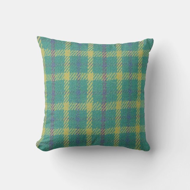Blue Green Country Plaid Throw Pillow (Front)