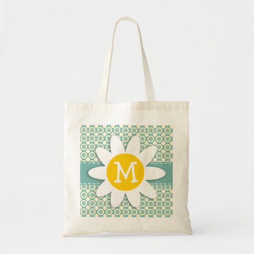 Blue_Green  Cream Floral Daisy Tote Bag