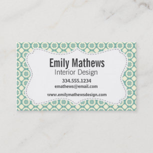 Blue-Green & Cream Floral Pattern Business Card