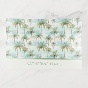 Blue Green Cream Tropical Palm Tree Personalized Trinket Tray