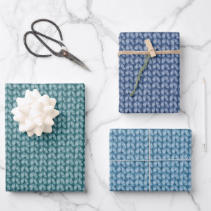 Blue Green Crochet Yarn Pattern Wrapping Paper Sheets