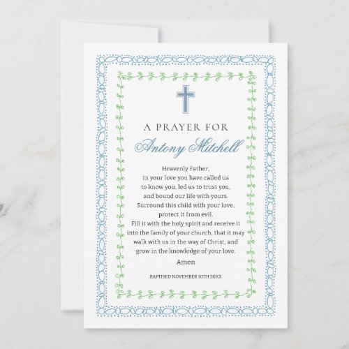 Blue Green Cross Baptism Prayer  Invitation