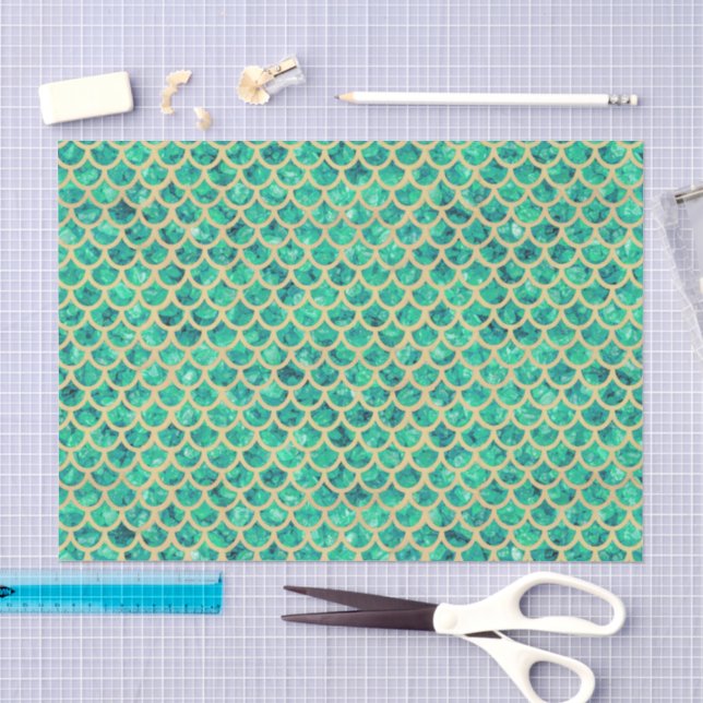 Blue Green Crushed Glass Mermaid Scales Decoupage Tissue Paper (Craft)