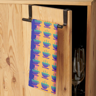 Blue Green Cup Of Java Rainbow Stripe Kitchen Towel
