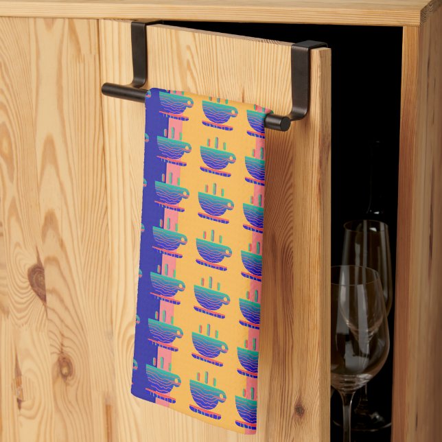 Blue Green Cup Of Java Rainbow Stripe Kitchen Towel (Thirds Fold)