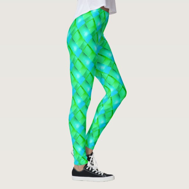 Blue green curved rectangles or stripes that thin? leggings (Right)