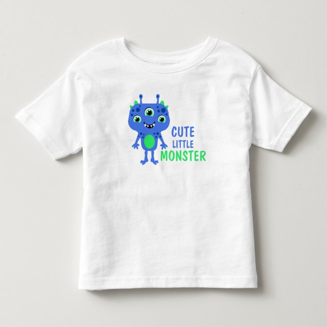 Blue Green Cute Little 3-Eyed Monster Kids Toddler T-shirt (Front)