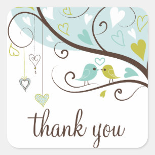 Blue & Green   Cute Lovebirds Thank You Sticker