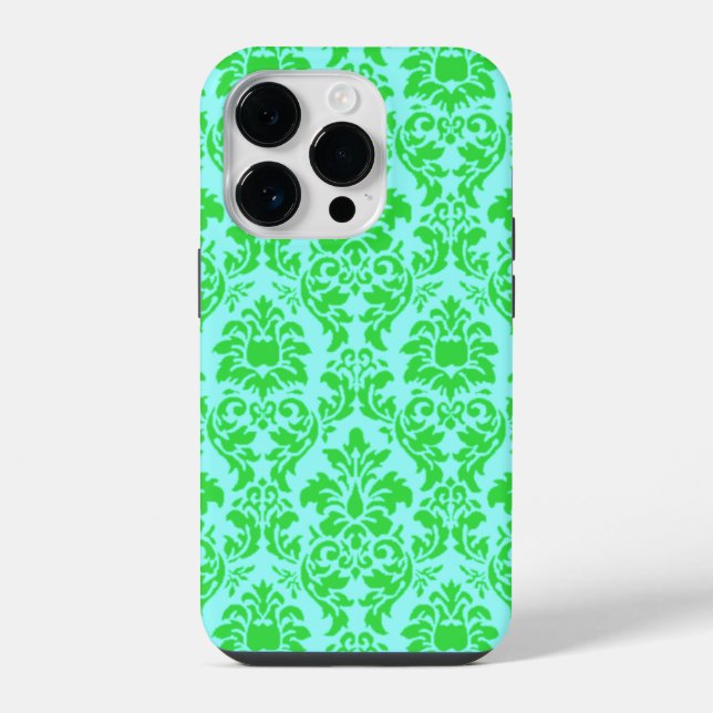 Blue Green Damask Iphone Case (Back)