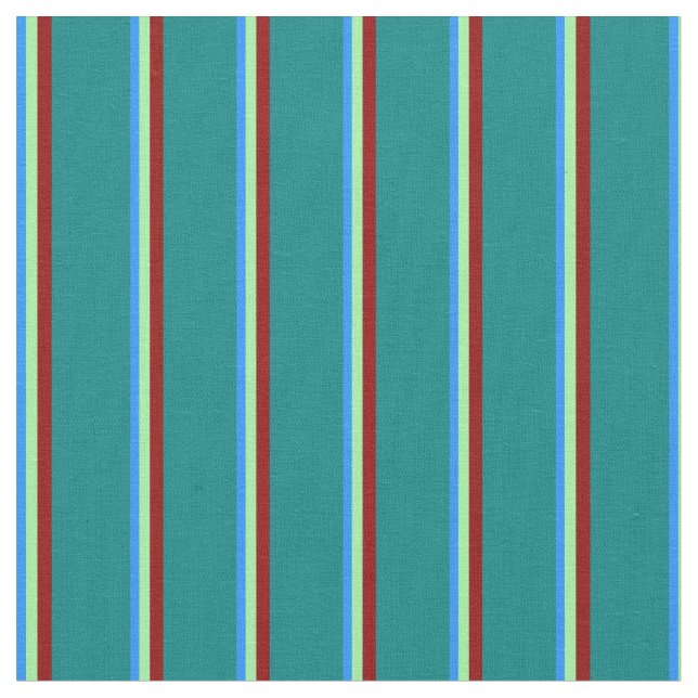 Blue, Green, Dark Red, and Teal Lines Fabric (Close Up)