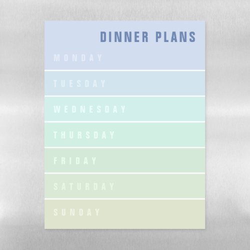 Blue Green Days of the Week Dinner Planner Magnetic Dry Erase Sheet