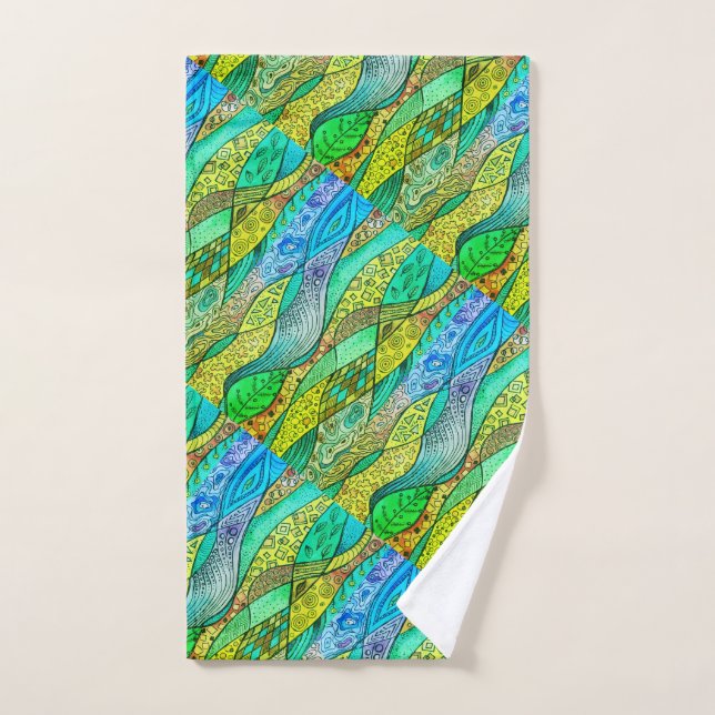 Blue-green decorative pattern hand towel  (Hand Towel)