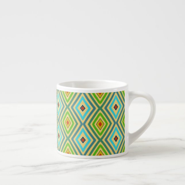 Blue Green Diamond Geometrical Pattern Espresso Cup (Right)