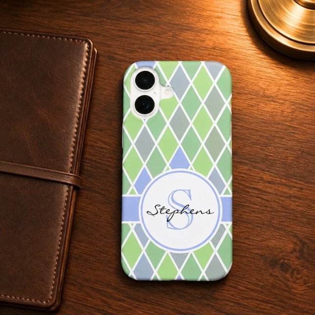 Blue & Green Diamond Pattern Personalized Iphone Case (Creator Uploaded)