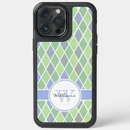 Blue  Green Diamond Pattern Personalized iPhone 13 Pro Max Case