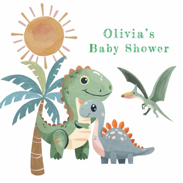 Blue Green Dinosaur And Friends Girl Baby Shower Cutout (Front)