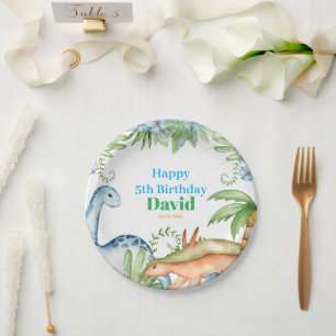 Blue & Green Dinosaur floral birthday party   Paper Plates