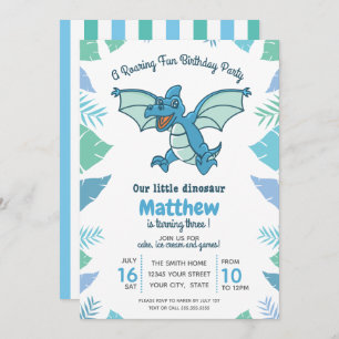 Blue Green Dinosaur Kid's Birthday Party Invitation