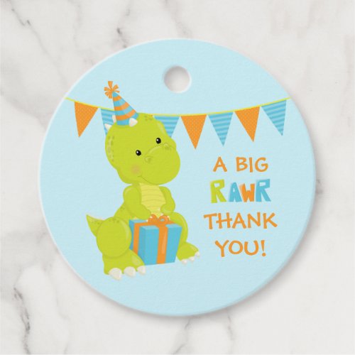 Blue Green Dinosaur Kids Birthday Party Thank You Favor Tags