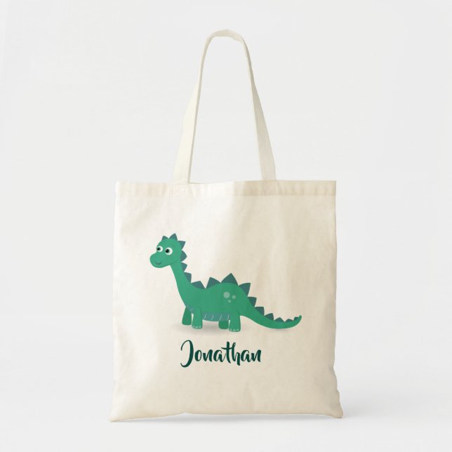 Blue green dinosaur personalized tote bag. bag (Front)