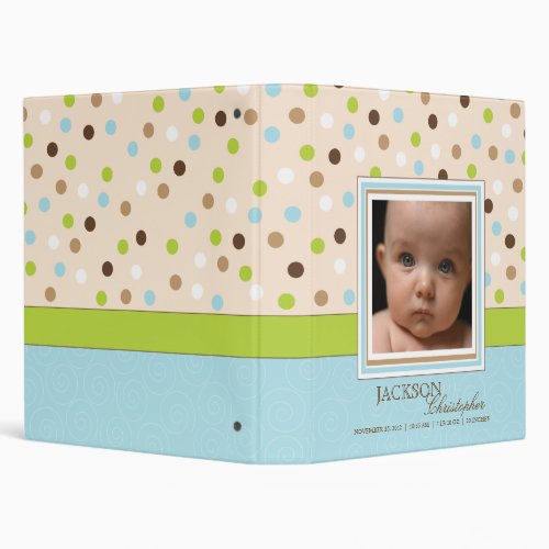 Blue  Green Dot Baby Boy Photo Album Binder