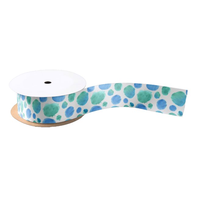 Blue Green Dot Watercolor Ribbon (Spool)