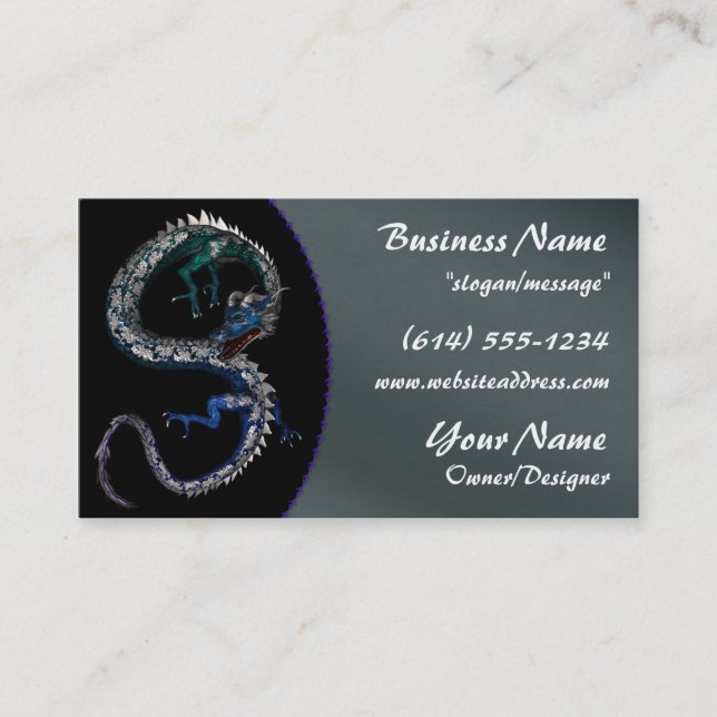Blue & Green Dragon Fantasy Asian Business Card (Front)