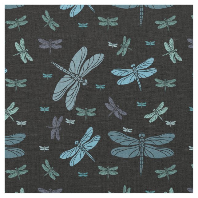 Blue Green Dragonflies Fabric (Close Up)