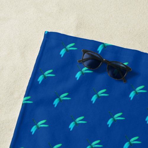 Blue Green Dragonfly Beach Towel