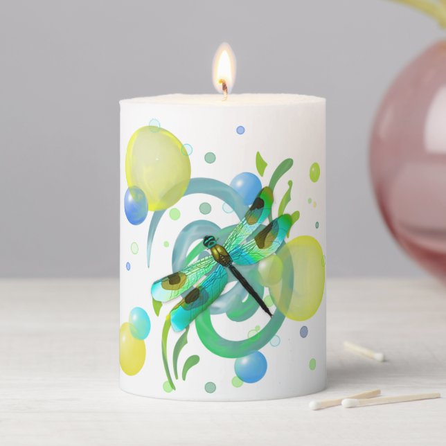 Blue Green Dragonfly Candle (In Situ)