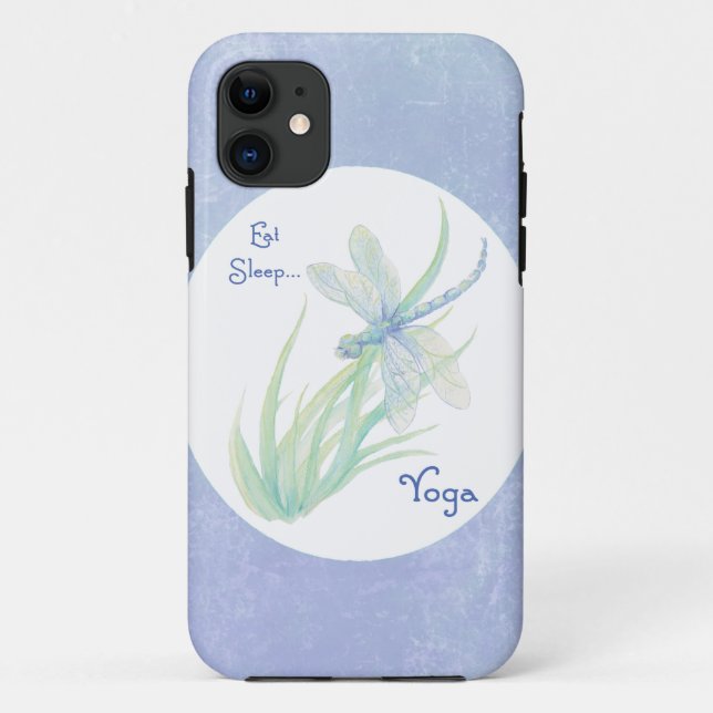 Blue, Green Dragonfly Eat, Sleep Yoga Motivational Case-Mate iPhone Case (Back)