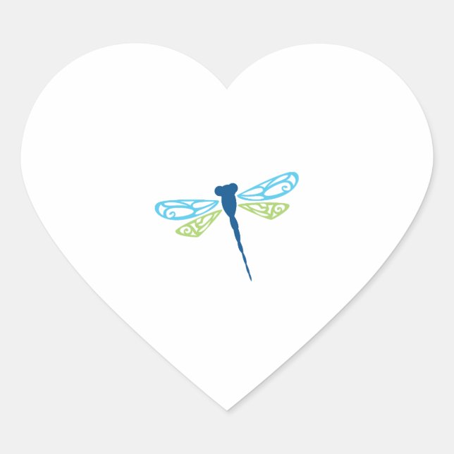Blue & Green Dragonfly Heart Sticker (Front)